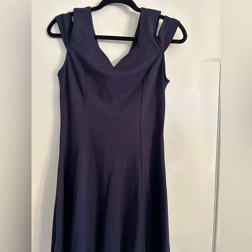 Navy Cold shoulder v neck dress
